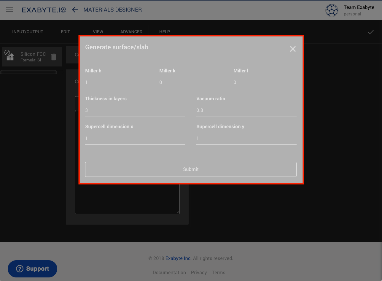 Accessing the Surface / Slab generator